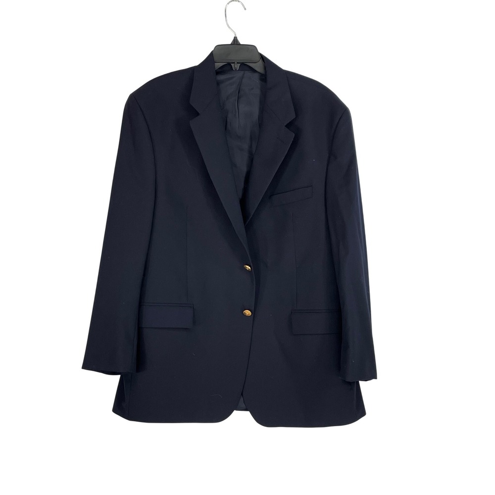 Ralph Lauren Mens Blazer 46R Preppy Navy Blue Gold Button Wool Old Money